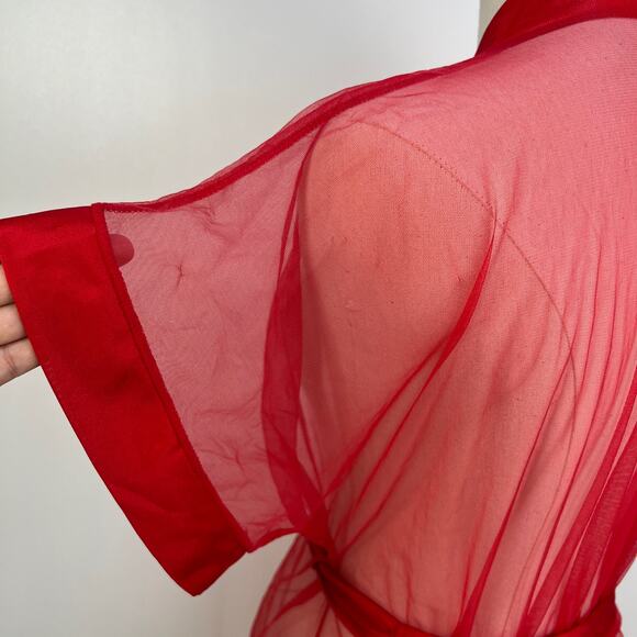 Vintage Fredrick's of Hollywood Red Sheer Nylon Robe Lingerie - Picture 6 of 7